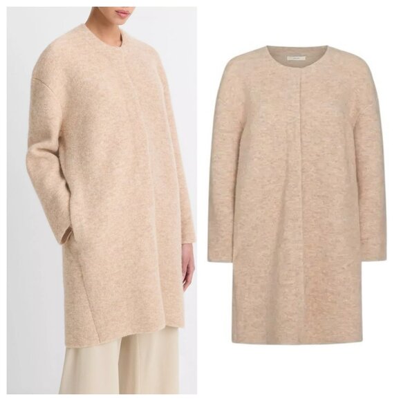 Vince Textured Soft Sculpted Knit Car Coat Heather Wheat Cream - Picture 2 of 5